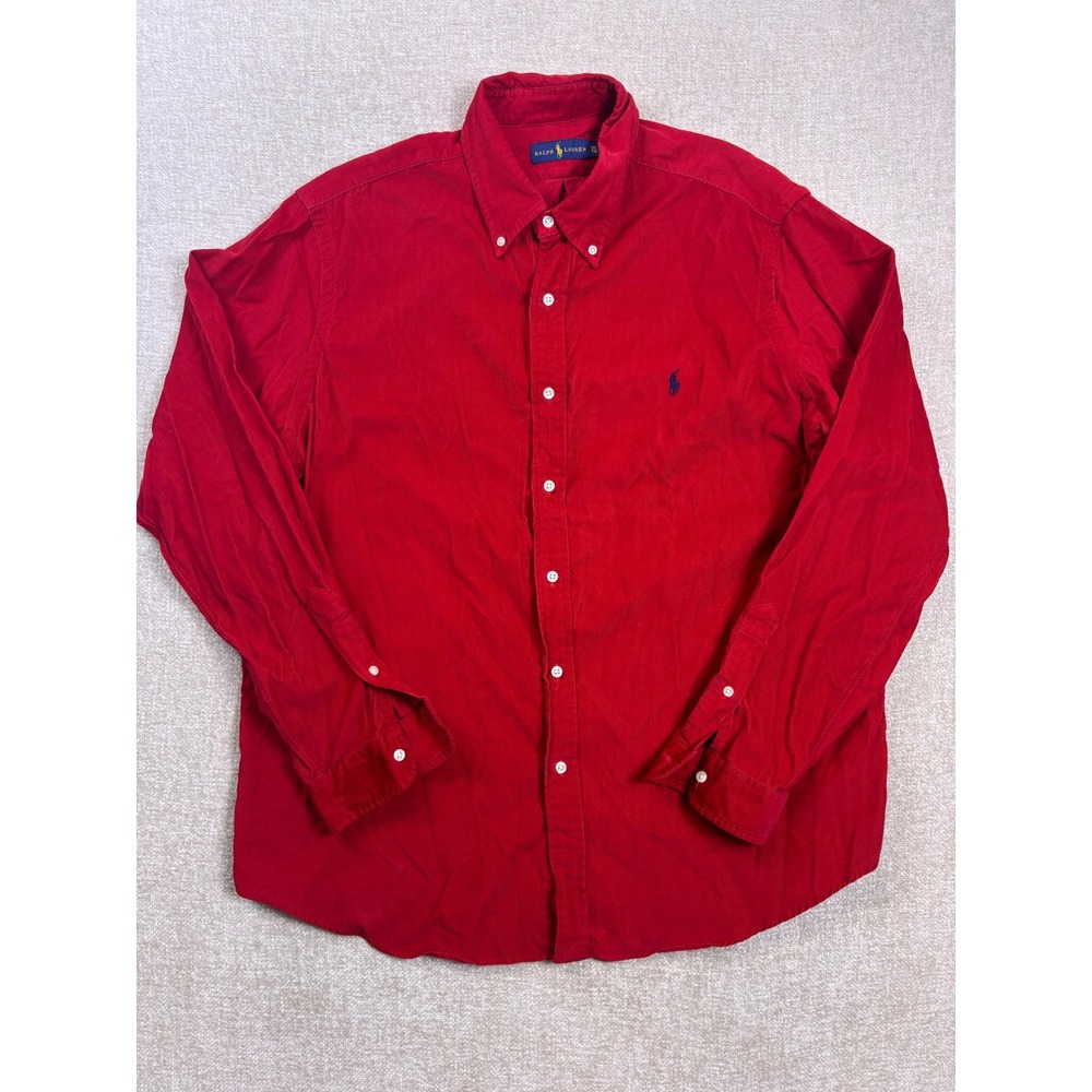 Polo Ralph Lauren Mens XXL Red Corduroy Long Sleeve Button Down Shirt Pony Logo